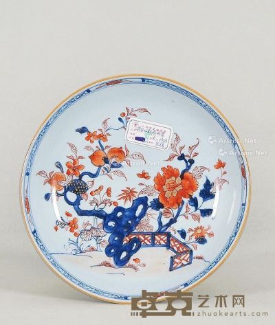 清雍正 青花矾红描金瓜果纹盘 直径22.5cm