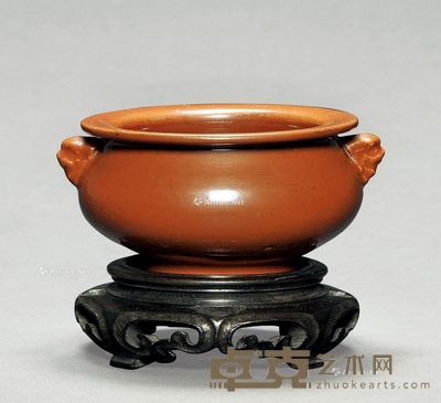 清早期 紫金釉三足炉 直径11cm