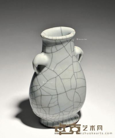 清乾隆 仿哥釉双耳瓶 高15cm