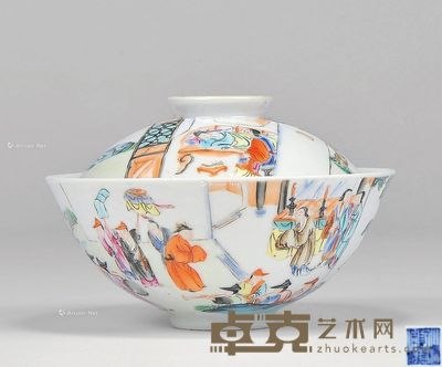 清乾隆 粉彩人物故事纹盖碗 直径11.5cm