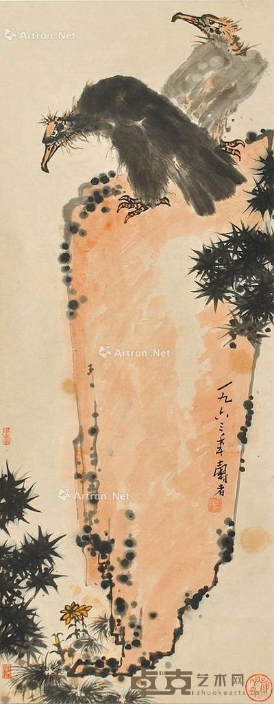 潘天寿 鹰石图 113×44cm