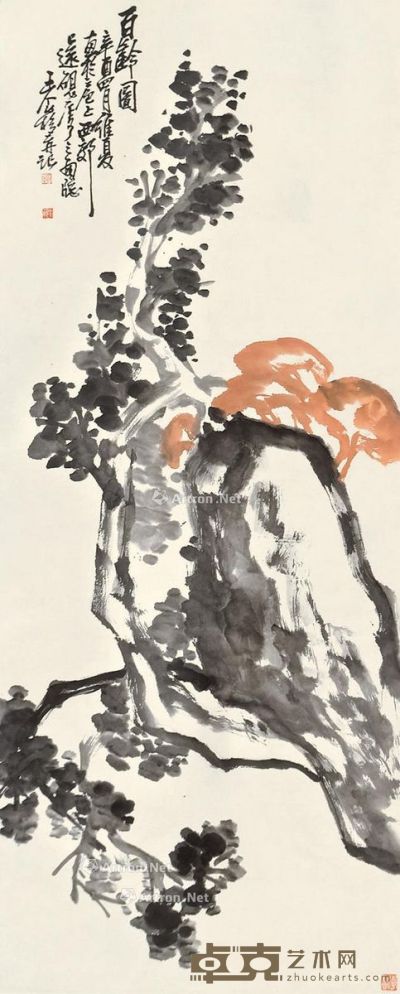 王个簃 菊石图 139×48cm