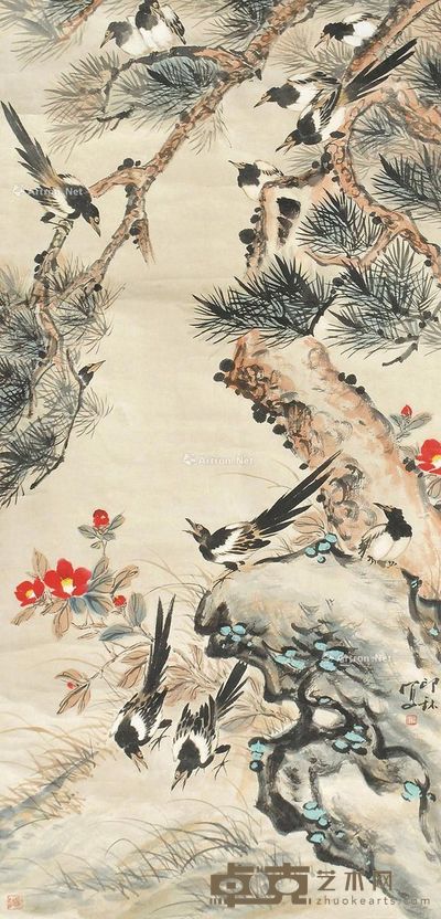 肖朗 花鸟 133×64cm