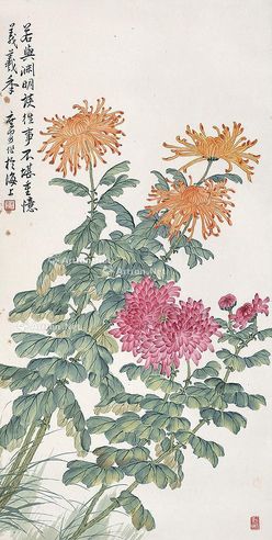 洪庶安 菊花扇面