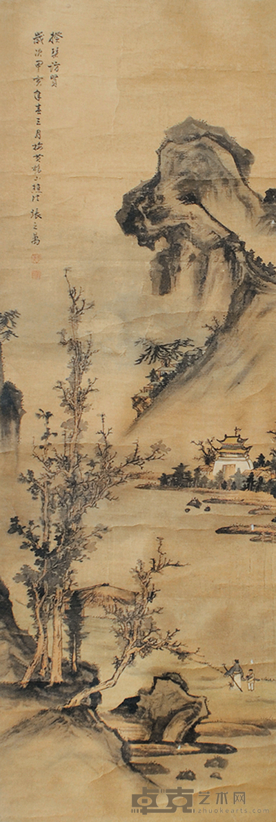 张之万 携琴访友图 152×51cm