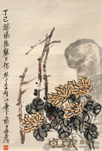 吴昌硕 菊石图 69×45cm
