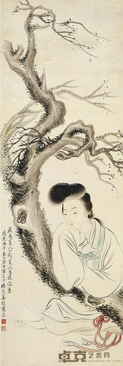 姜晓泉 花下仕女 97×33cm