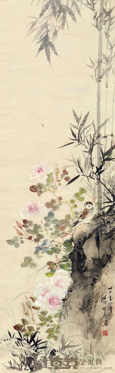 陈树人 庭院小鸟 104×32.5cm