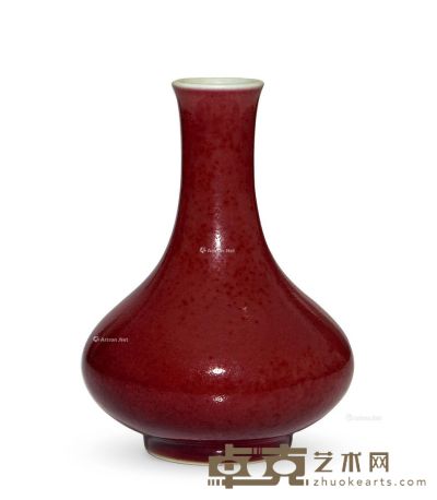 清 红釉荸荠瓶 高19cm