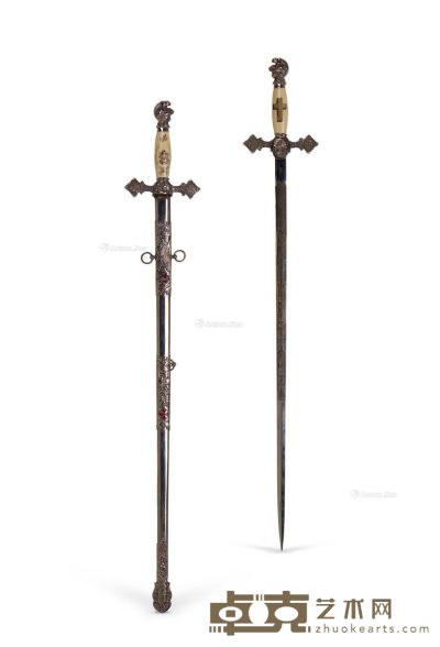 19世纪 鎏银刻花偑剑 长95cm