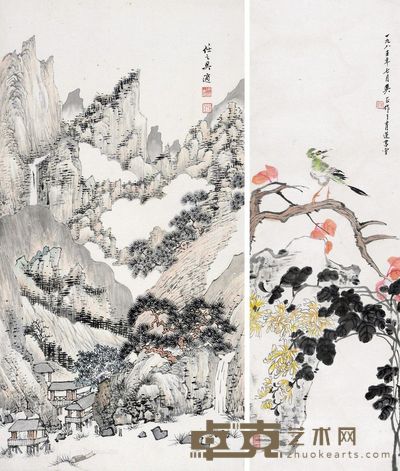 吴适 吴正 山水 花鸟 69×36cm;104×43cm