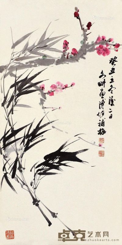 溥佐 曹文耕 双清 69×35cm