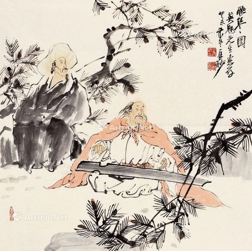 苗再新 听琴图