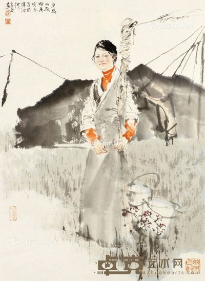 何家英 卓玛的祈盼 48×34cm