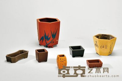紫砂花盆 （一组七件套） 尺寸不一