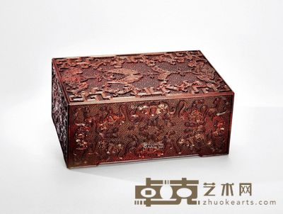 紫檀木雕满工吉庆长方盒 11×26.5×18cm