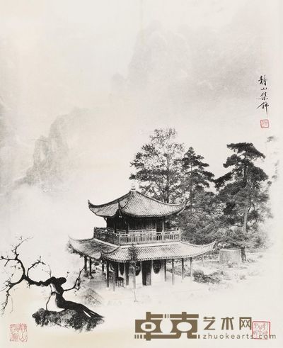 郎静山 山间楼宇 56.4×45.5cm