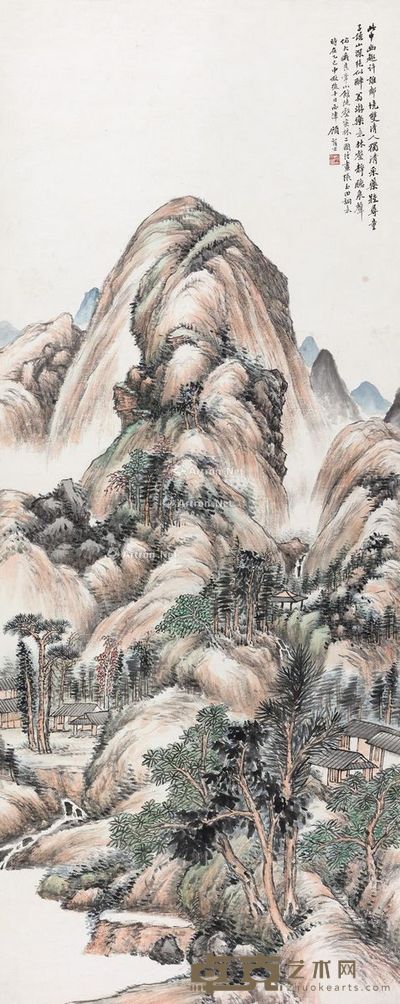 顾麟士 青绿山水 144×57.5cm