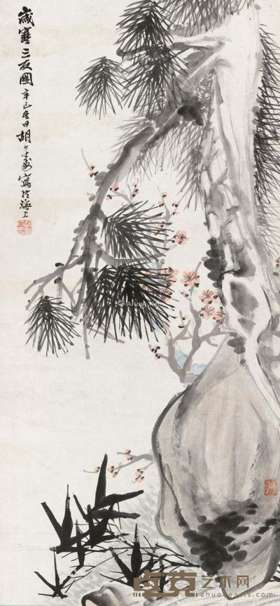 胡公寿 竹梅图 90.5×42cm