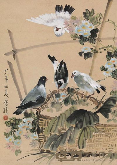 苏葆桢 早期花鸟 67×48cm