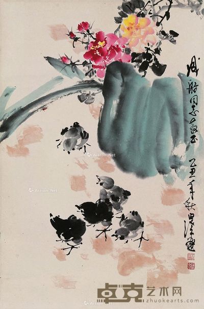 白澄 鸡趣图 68×44cm