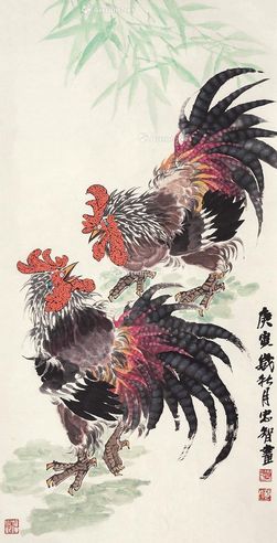 梅忠智 双鸡图