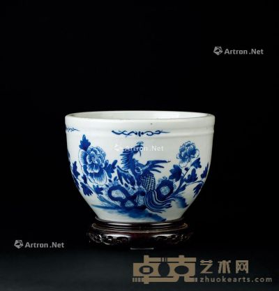 清代（1644～1911） 青花凤凰牡丹纹小缸 直径16.5cm；高11.6cm