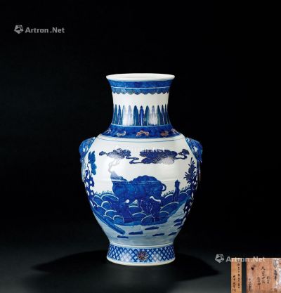 清代（1644～1911） 青花描金麒麟纹双耳瓶