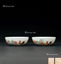 民国（1912～1949） 粉彩大吉图纹茶杯 （二件一组）