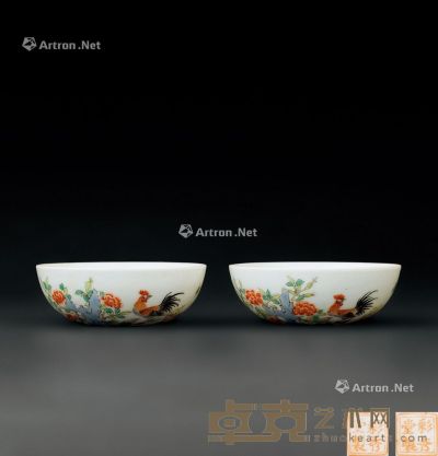民国（1912～1949） 粉彩大吉图纹茶杯 （二件一组） 直径6.5cm；高2.3cm