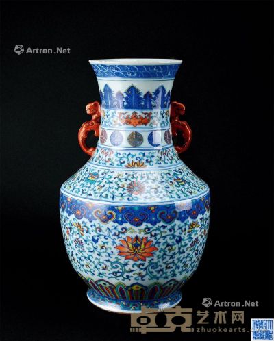 清代（1644～1911） 斗彩缠枝莲纹双耳瓶 高43cm