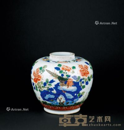 清代（1644～1911） 五彩花鸟纹罐 高20cm