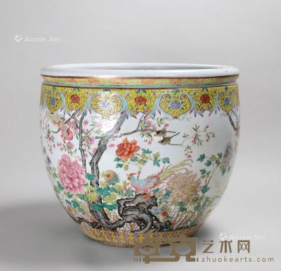 清代（1644～1911） 粉彩花鸟纹卷缸 直径53.5cm；高46cm