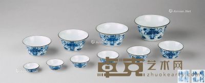 民国（1912～1949） 青花荷塘清趣纹套杯 （十件一组） 尺寸不一