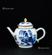 清代（1644～1911） 青花山水花卉纹茶壶