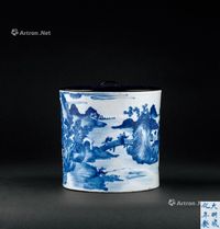 清代（1644～1911） 青花山水人物纹笔筒