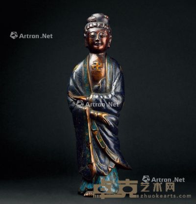 清代（1644～1911） 铜掐丝珐琅观音立像 高34.6cm?