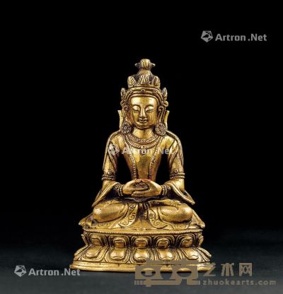 清代（1644～1911） 铜鎏金无量寿佛座像 高10.3cm?