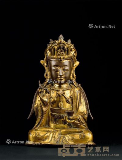 明代（1368～1644） 铜鎏金观音菩萨座像 高22.2cm?