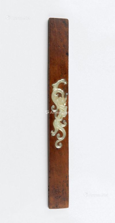 清代（1644-1911） 木嵌螭龙纹玉镇尺