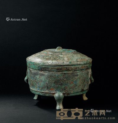 战国-汉代（B.C.475-A.D.220） 青铜错金双铺首三足盖炉 高13.5cm