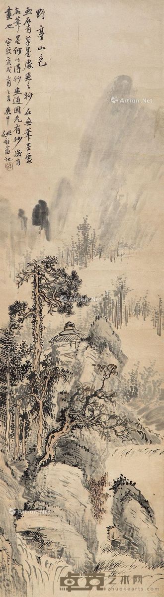 野亭山色 立轴 设色纸本 144.5×39cm