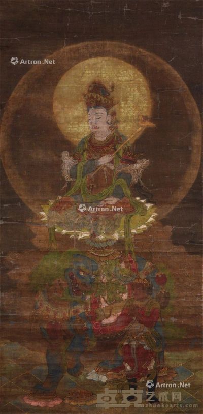 宋代－元代（960-1368） 文殊菩萨像 立轴 设色绢本 109×53cm
