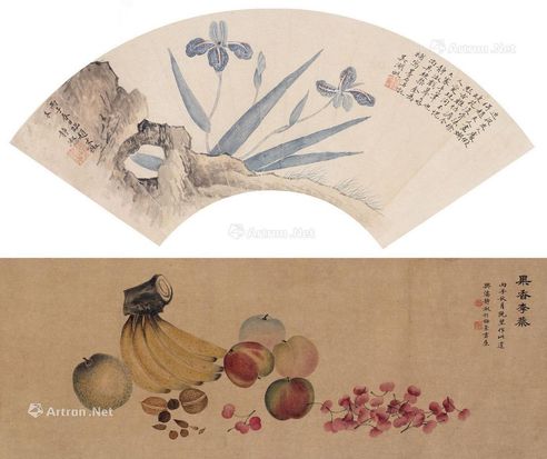 潘静淑 1936年作 果香李萘 兰石图 框   设色绢本