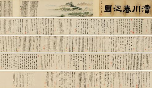 顾鹤庆 嘉庆乙丑（1805年）作 渎川春泛图并诸家题咏 手卷 设色纸本、水墨纸本