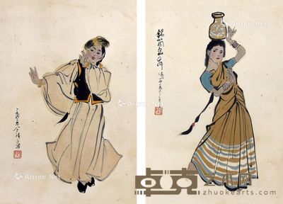 叶浅予 人物 39×26cm×2