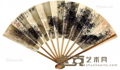 傅抱石 听泉 14×42cm