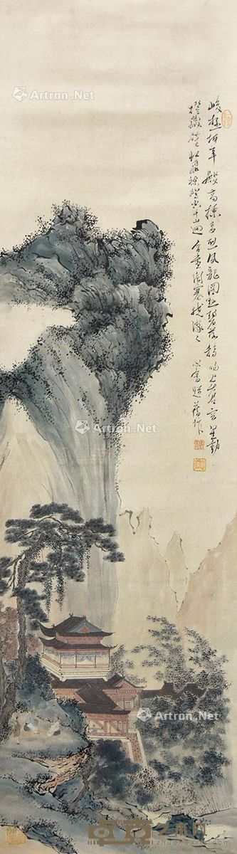 溥儒 山水楼阁 122×34cm