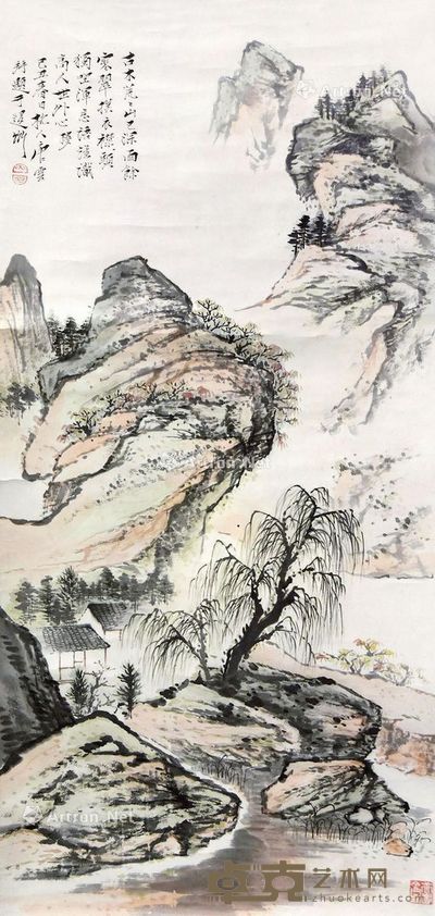 唐云 古木荒山 95×45cm