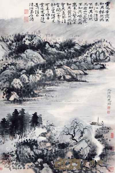 张大千 仿石涛水涯接荒图 75×50cm
